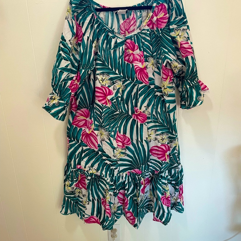 Hilo Hattie Hawaiian floral puff sleeve midi dress
